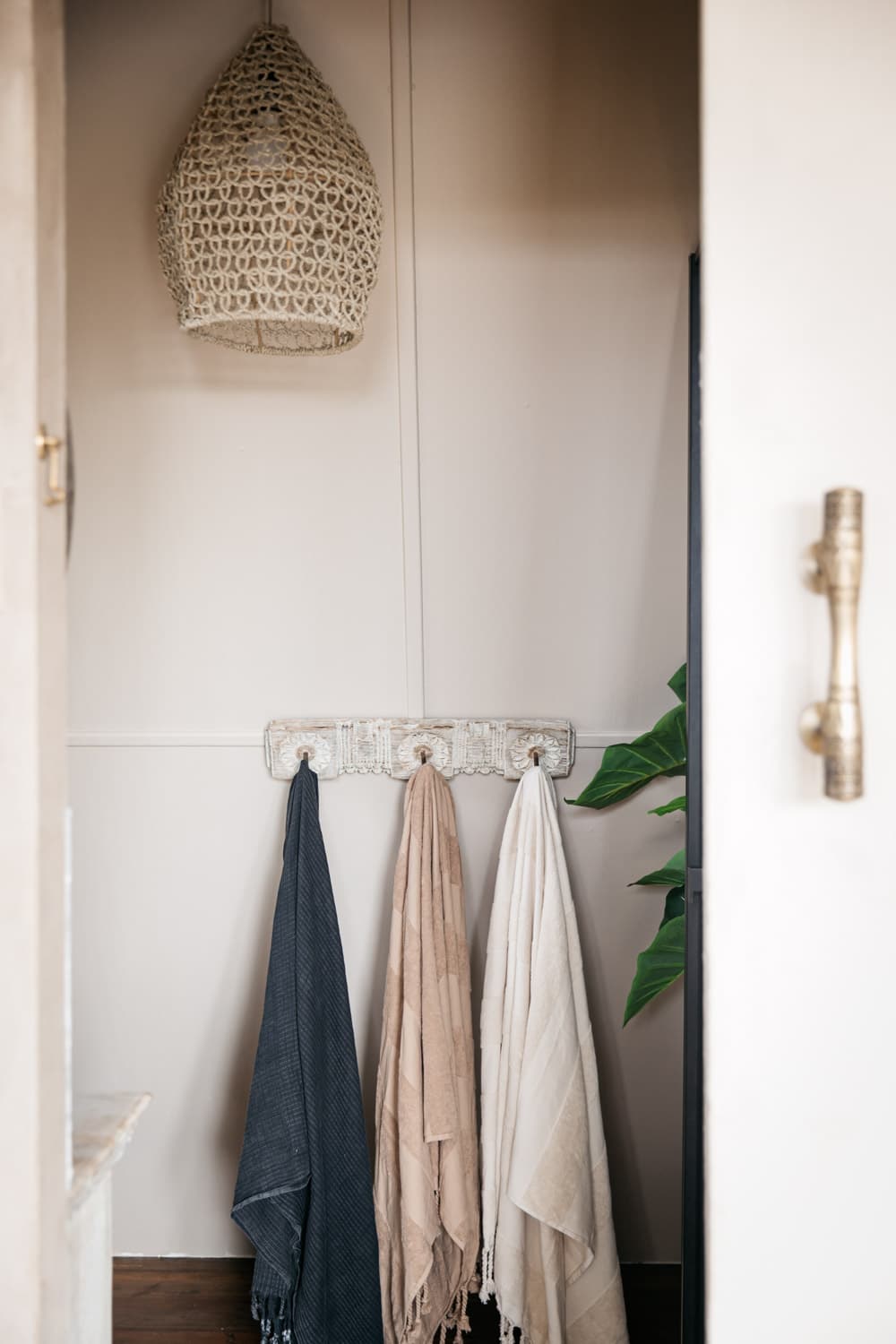 Towels hanging in bathroom