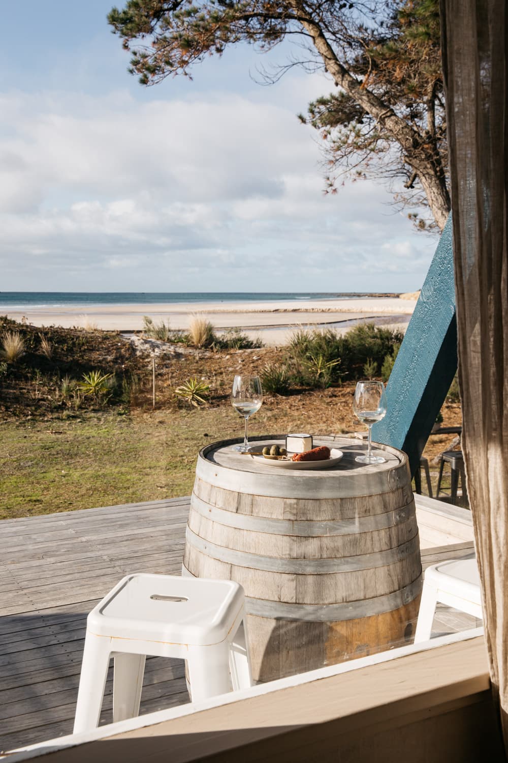 Wine and cheese on barrel